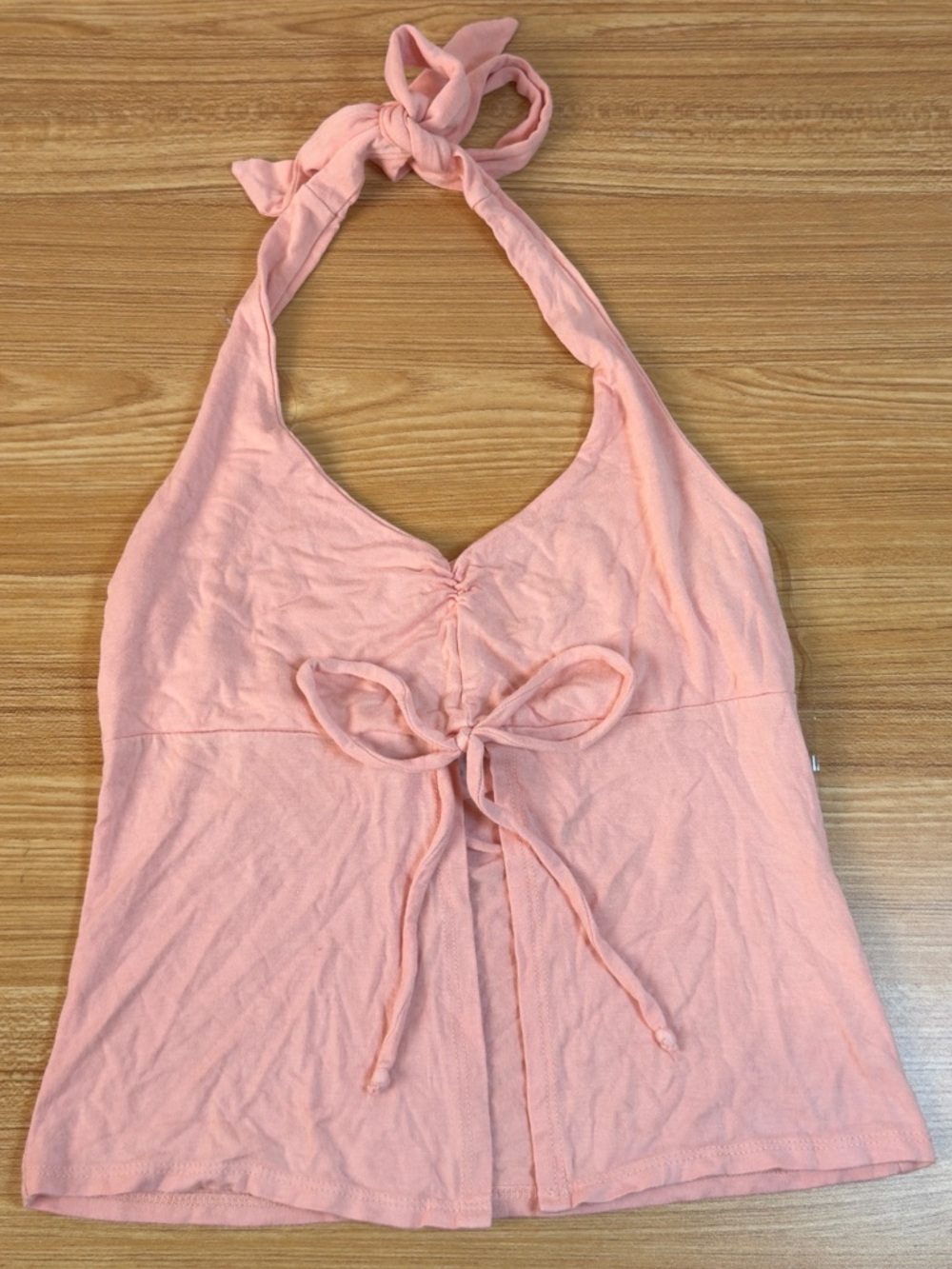 See You Monday Peach-Pink Halter Tie-Front Camisole